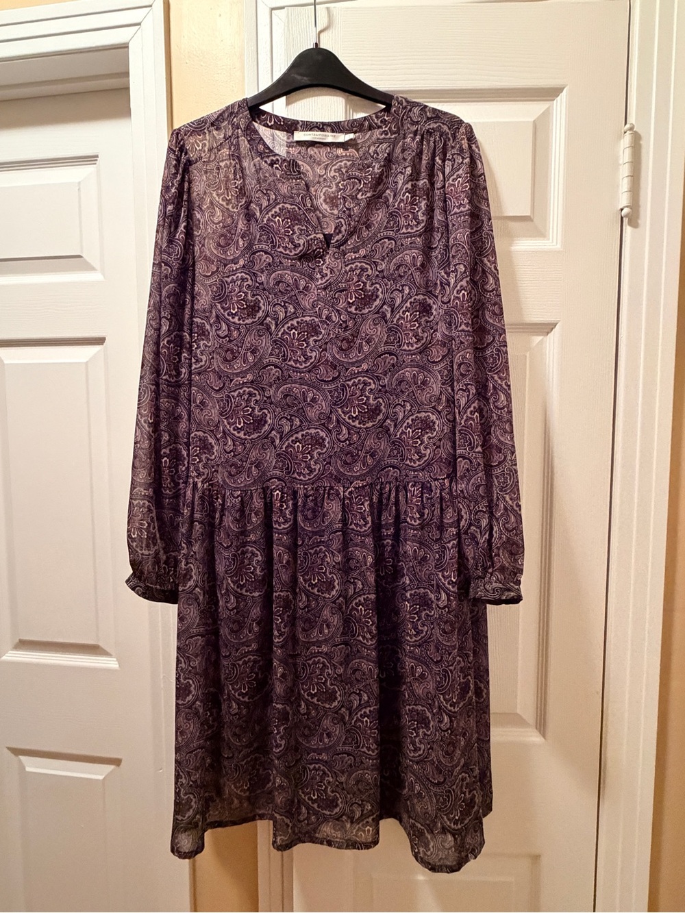 Simons Purple Paisley Tiered Long-Sleeve Dress